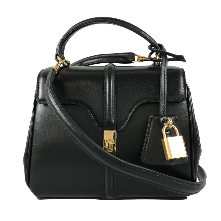 【美品】セリーヌ　ハンドバッグ　サークルハンドル　フォーマル　希少 箱付き CELINE セリーヌ 16 セーズ ミニ 芸能人愛用 2way レザーバッグ